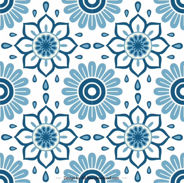 flowers pattern template classical flat blue symmetric decor