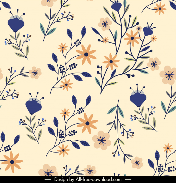 flowers pattern template colorful classical flat branches decor