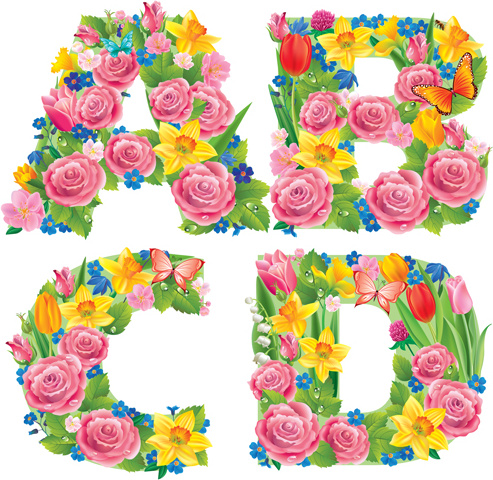 Download Flowers with butterfly alphabets vector set Free vector in ...