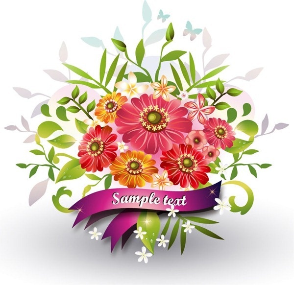 flowers with ribbon vector 