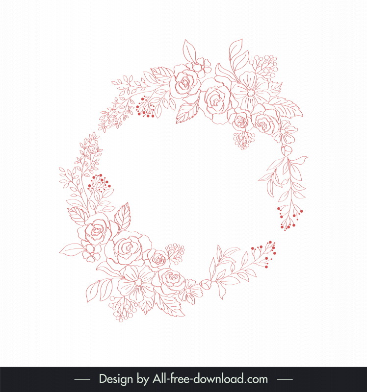 flowers wreath design elements classic elegant line art handdrawn
