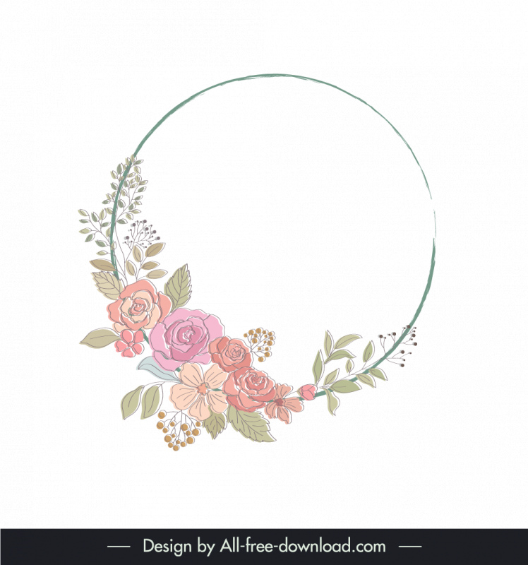 flowers wreath design elements elegant classic circle botany