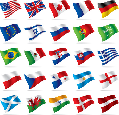 flowing flags icons vector