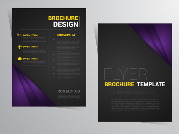 flyer brochure template design with black and violet