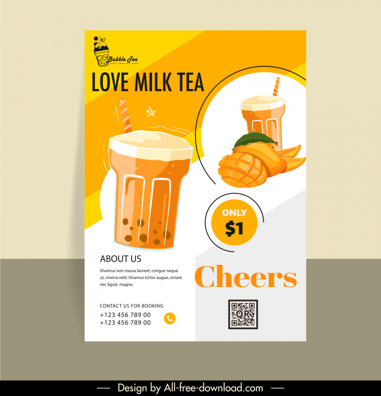 flyer milk tea template flat classical fruits drink glass decor