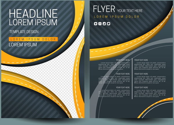 flyer sets with curved lines on dark background
