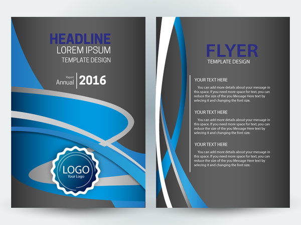 flyer template design with dark and curves background 