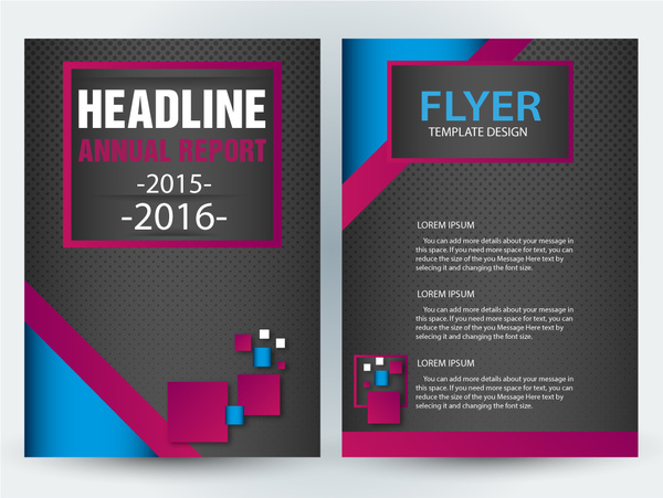 flyer template design with dark background and squares 