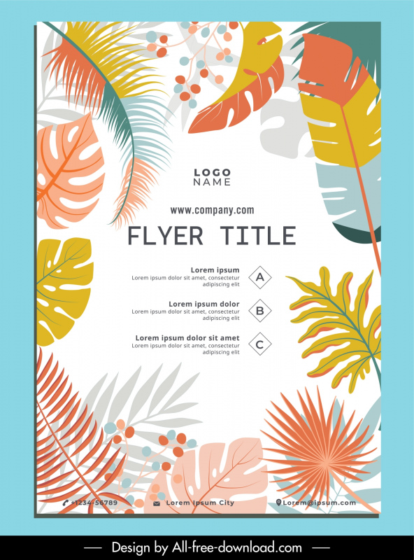 flyer template flat elegant tropical leaves