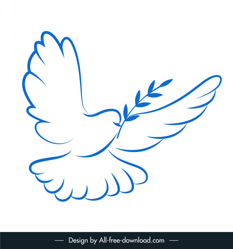 flying dove icon flat handdrawn blue white sketch