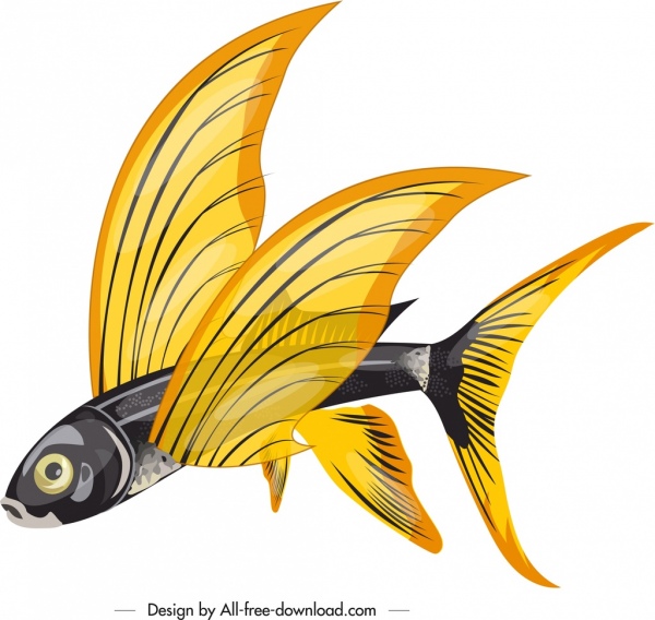 flying fish icon colored 3d sketch