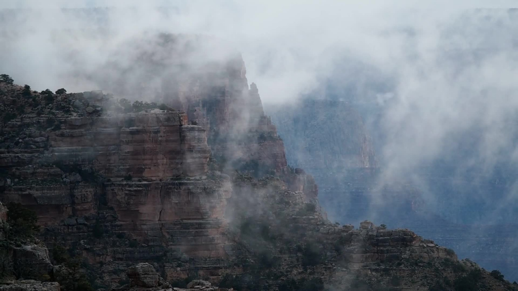 foggy landscape on high mountain scene