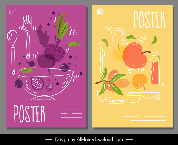 food advertising posters beet apple sketch handdrawn design