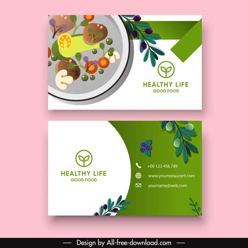 food business card templates elegant ingredients leaf decor