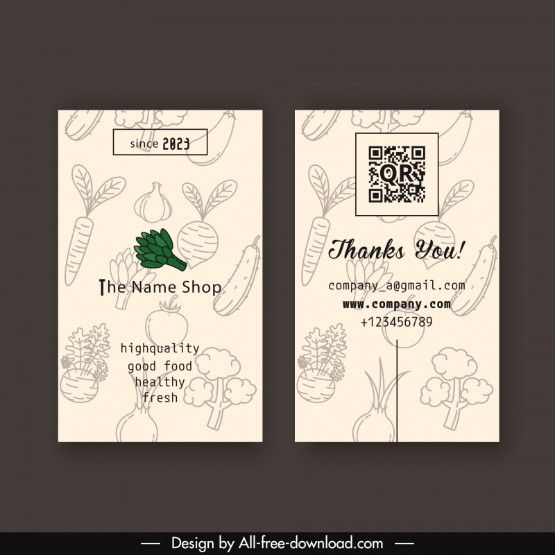 food business card templates handdrawn classic vegetables 