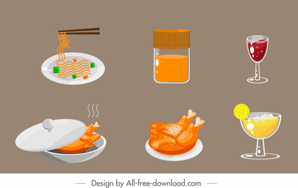 food drink icons colored classical design