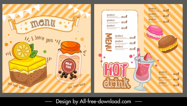 food drink menu template colorful dynamic handdrawn design