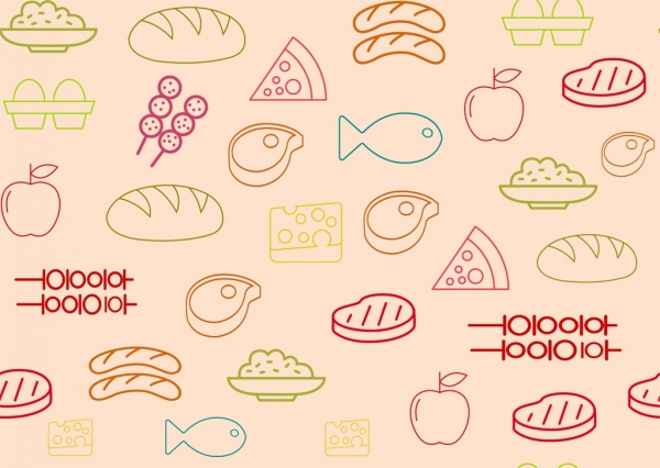 food icons pattern outline colorful repeating design