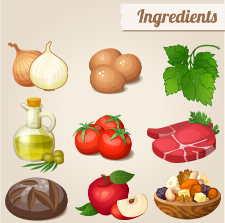 food ingredients icons vector graphics