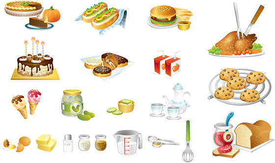 food kitchen icons vector
