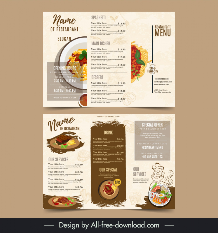food menu tri fold brochure template elegant flat classic 
