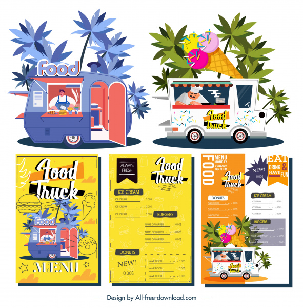food truck menu templates colorful decor vendor sketch