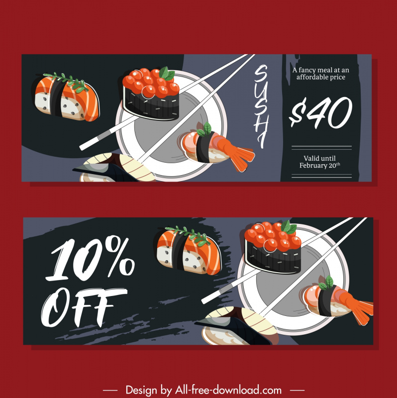 food voucher template dark classic sushi cuisine 
