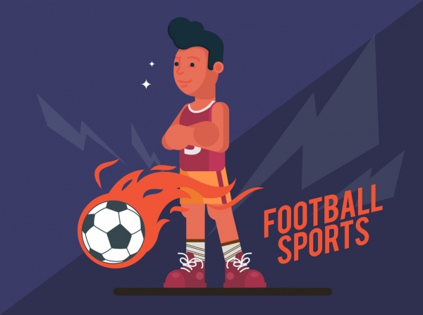 football banner male player fire ball icons