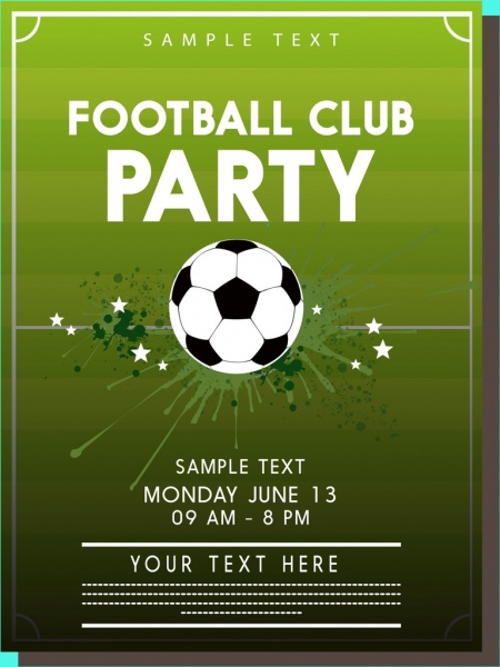 football party poster ball icons green ground backdrop