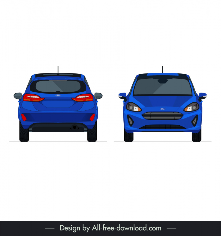 ford fiesta 2017 car model icons modern front view back view sketch