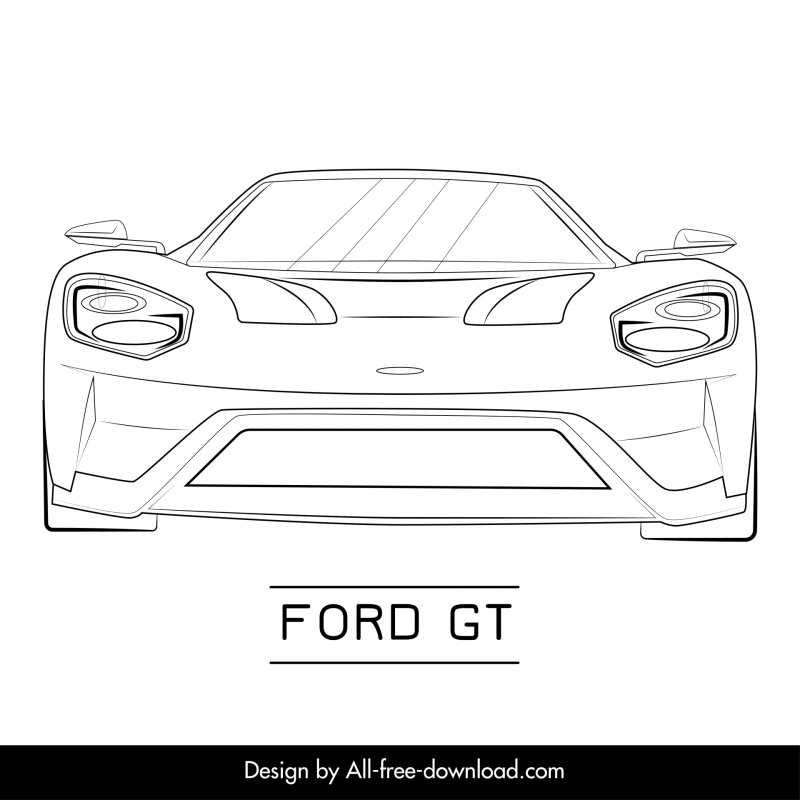 ford gt car model icon black white flat handdrawn front view outline