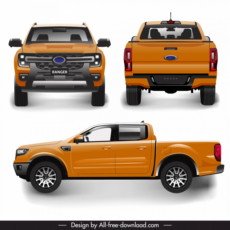 ford ranger 2021 models icons different views sketch shiny  modern design 