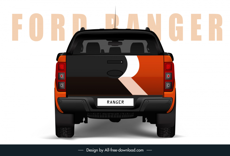 ford ranger car model advertising template flat rear view sketch