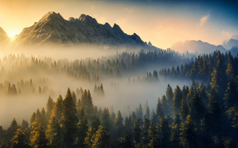 forest mountain scenery picture foggy scene 