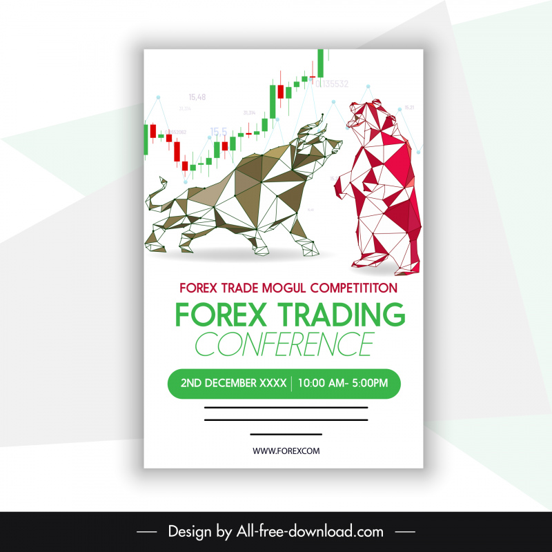 forex trading conference poster fighting bull bear sketch low poly decor