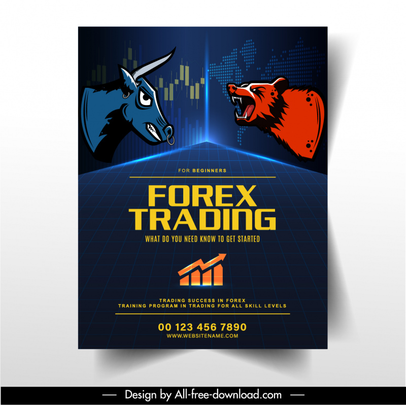 forex trading flyer template flight bear bull sketch dark design