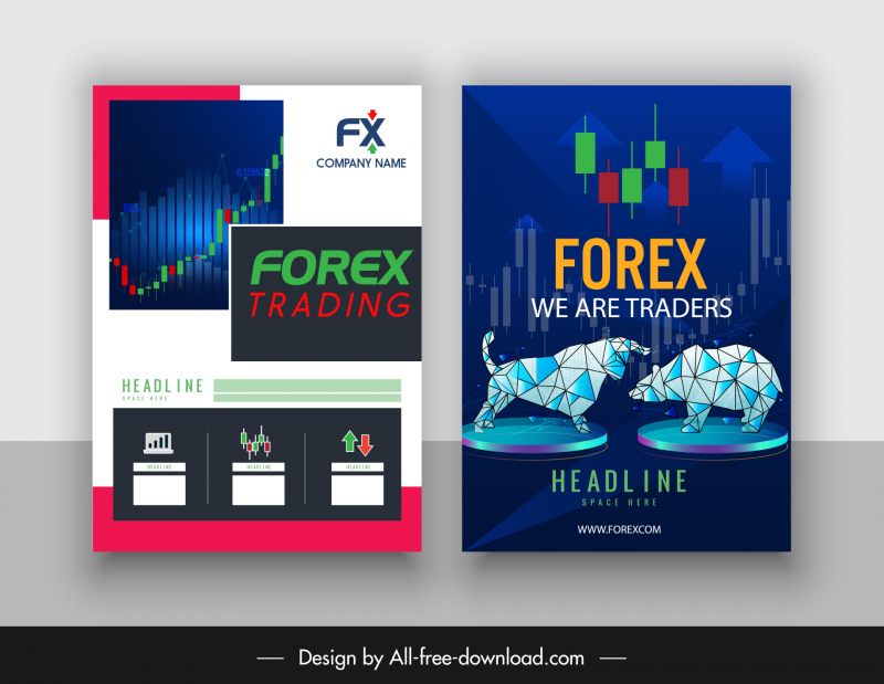 forex trading flyer templates lowpoly bear bull chart sketch