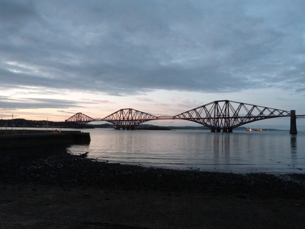 forth road railway bridge scotland dusk