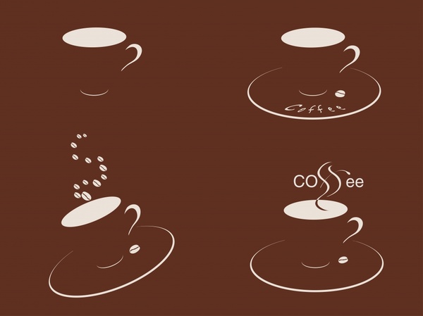 coffee cup icons dark 3d sketch