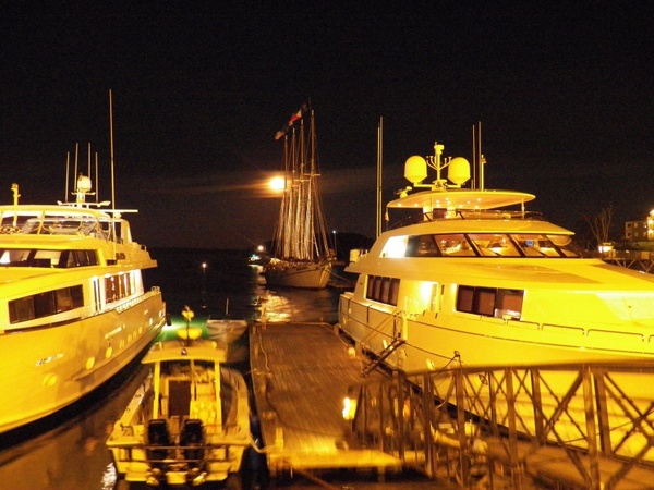 four mast schooner in moonlight