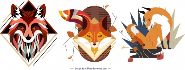 fox animal icons sets colorful classical design