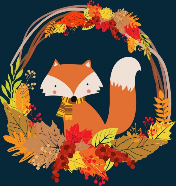 fox background colorful leaves decorated basket design