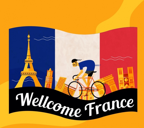 france advertising background flag cyclist landmarks icons decor