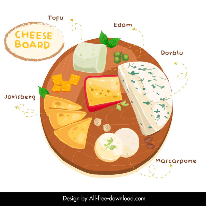 france cuisine design elements flat cheeseboard sets sketch