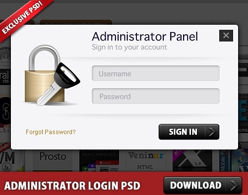 Free Administrator Login Panel PSD file