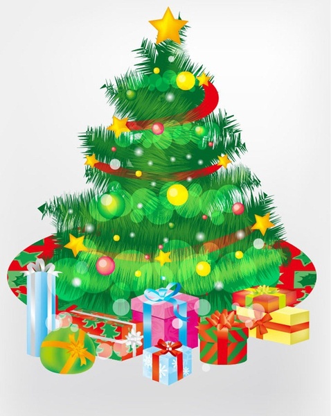 Free Christmas Tree and Gift Boxes Vector Graphic