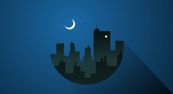 free city at night with moonlight vector
