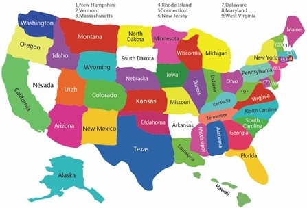 Free Colorful USA Map With States Vector 