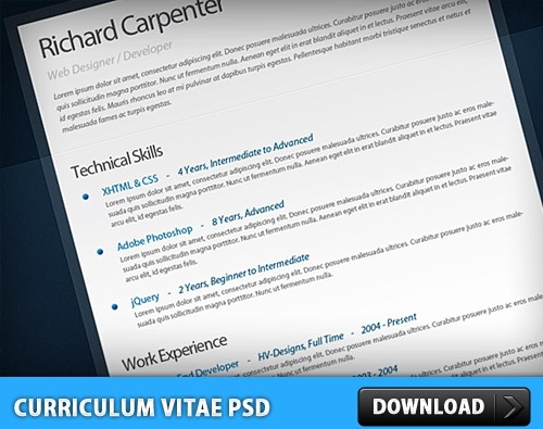 Free Curriculum Vitae – Resume PSD