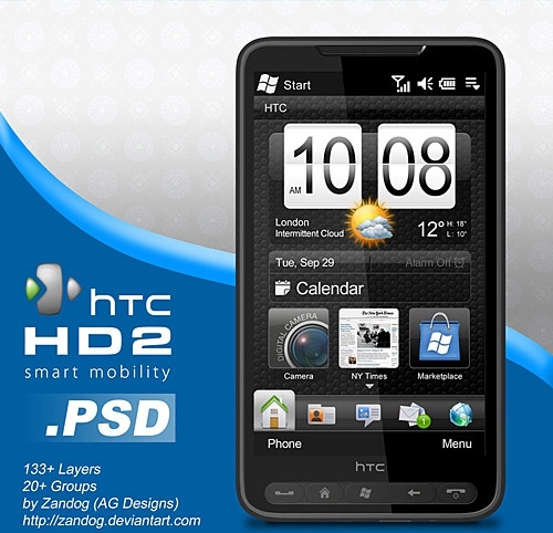 Free HTC HD2 Smartphone PSD